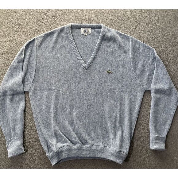 Vintage IZOD LACOSTE Size Large Mens Sky‎ Blue V-Neck Sweater Acryllic 80s 90s - Picture 1 of 7